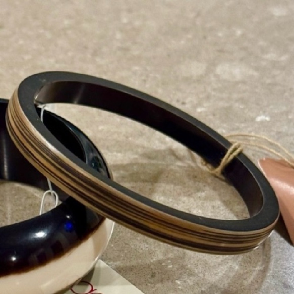 Iris Apfel Estate! Brown & Bone Laminated Bangle Bracelet Jewelry! NWT